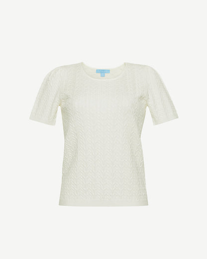 Draper James Magnolia White Mixed Cable Crewneck Sweater