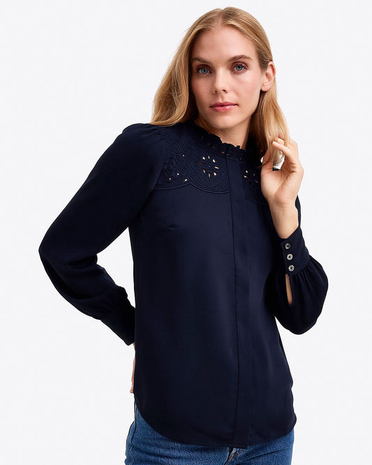Draper James Nassau Navy Covered Placket Button Down – Alternate Print
