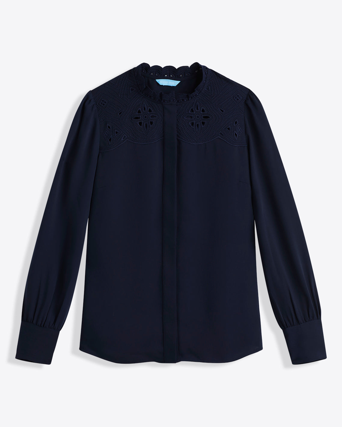 Draper James Nassau Navy Covered Placket Button Down – Alternate Print