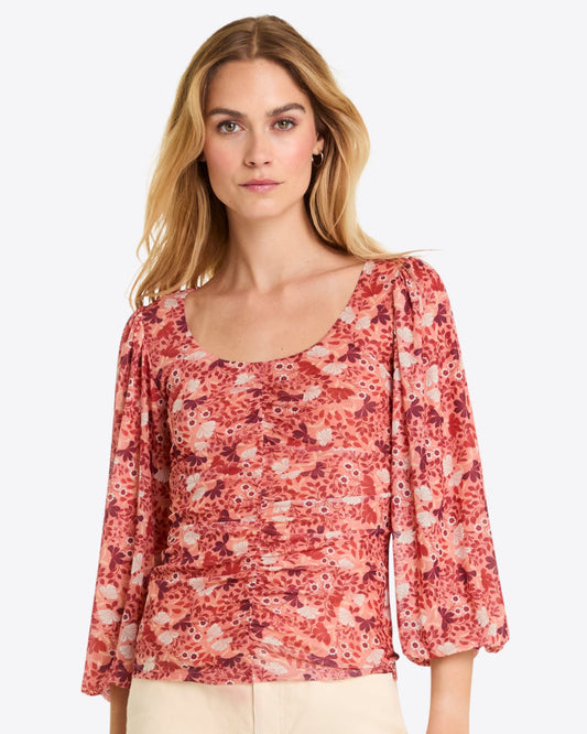 Draper James Coneflowers Mesh Shelby Scoop Neck Top in Stretch Mesh