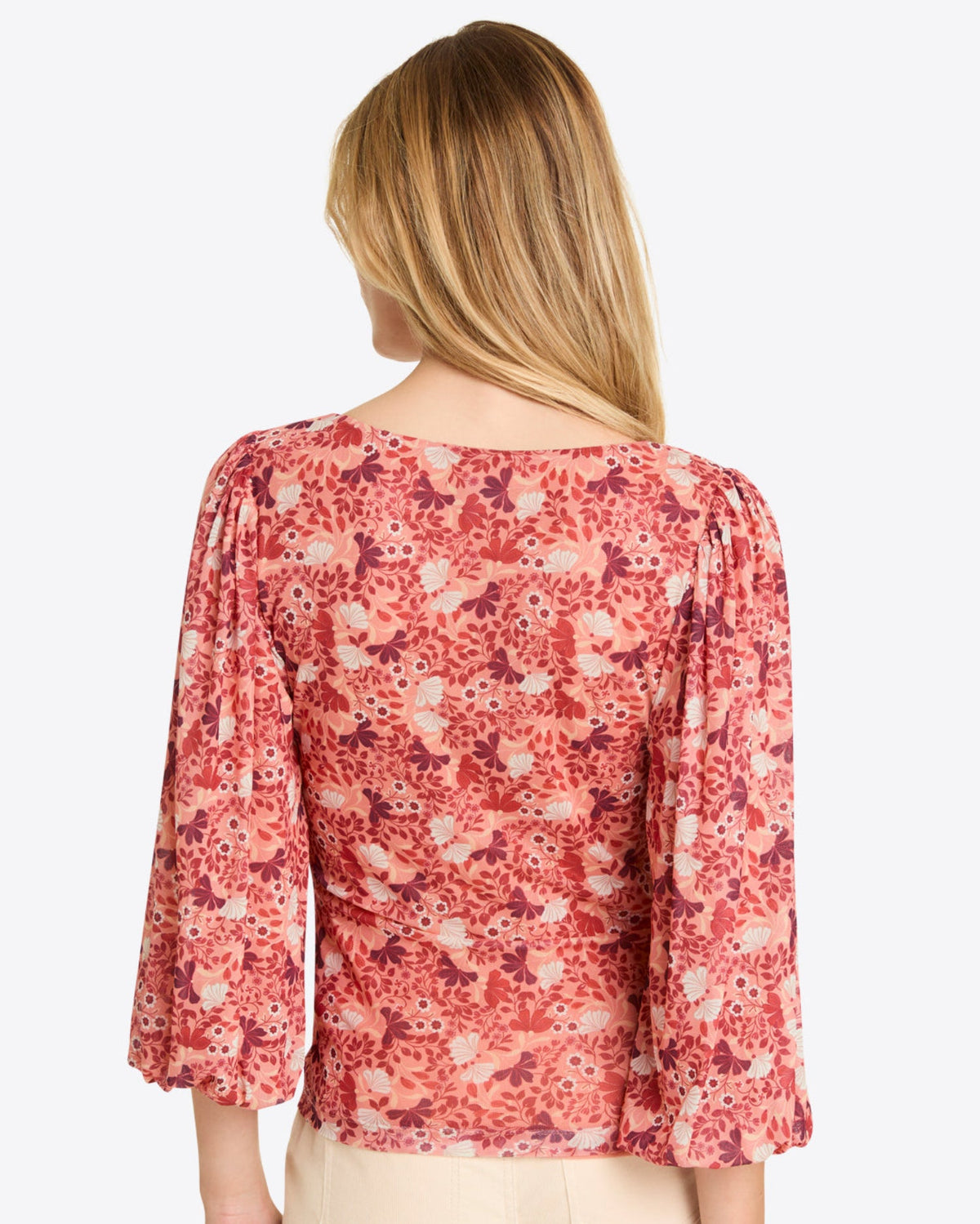 Draper James Coneflowers Mesh Shelby Scoop Neck Top in Stretch Mesh
