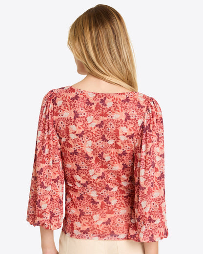 Draper James Coneflowers Mesh Shelby Scoop Neck Top in Stretch Mesh