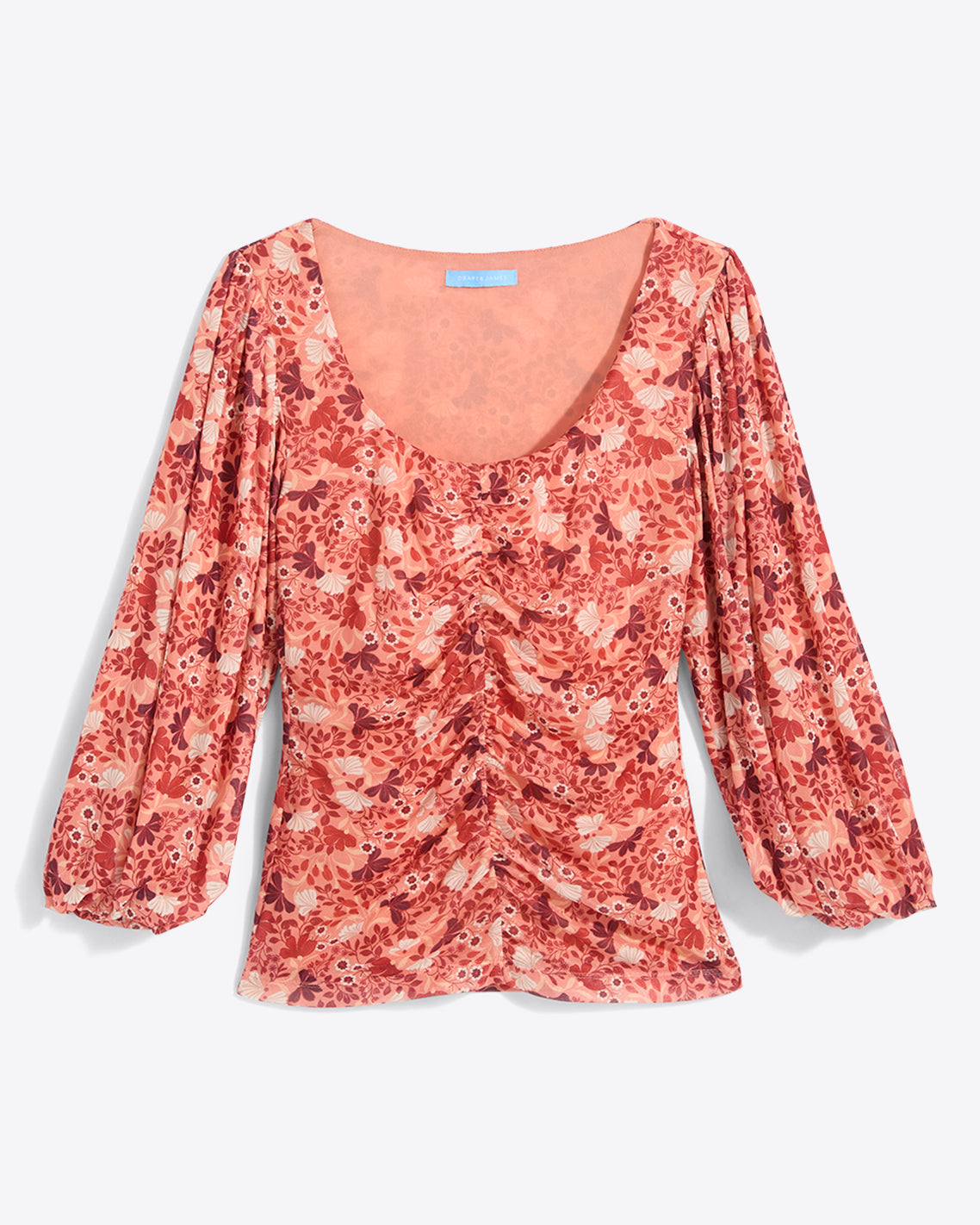 Draper James Coneflowers Mesh Shelby Scoop Neck Top in Stretch Mesh