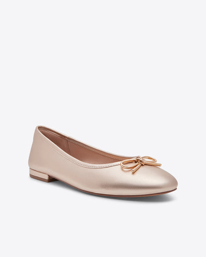 Draper James Gold Eloise Bow Flat | Women's Bow Flats by Draper James