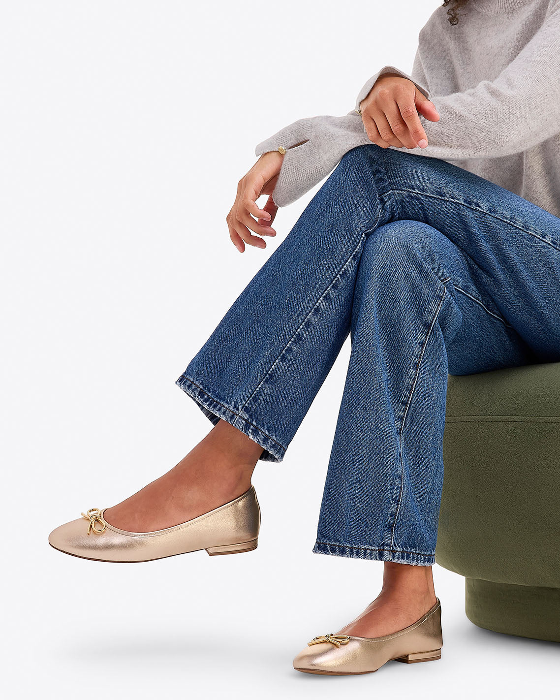 Draper James Gold Eloise Bow Flat | Women's Bow Flats by Draper James