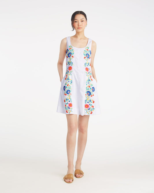 Draper James Magnolia White Primrose Mini Dress with Floral Embroidery
