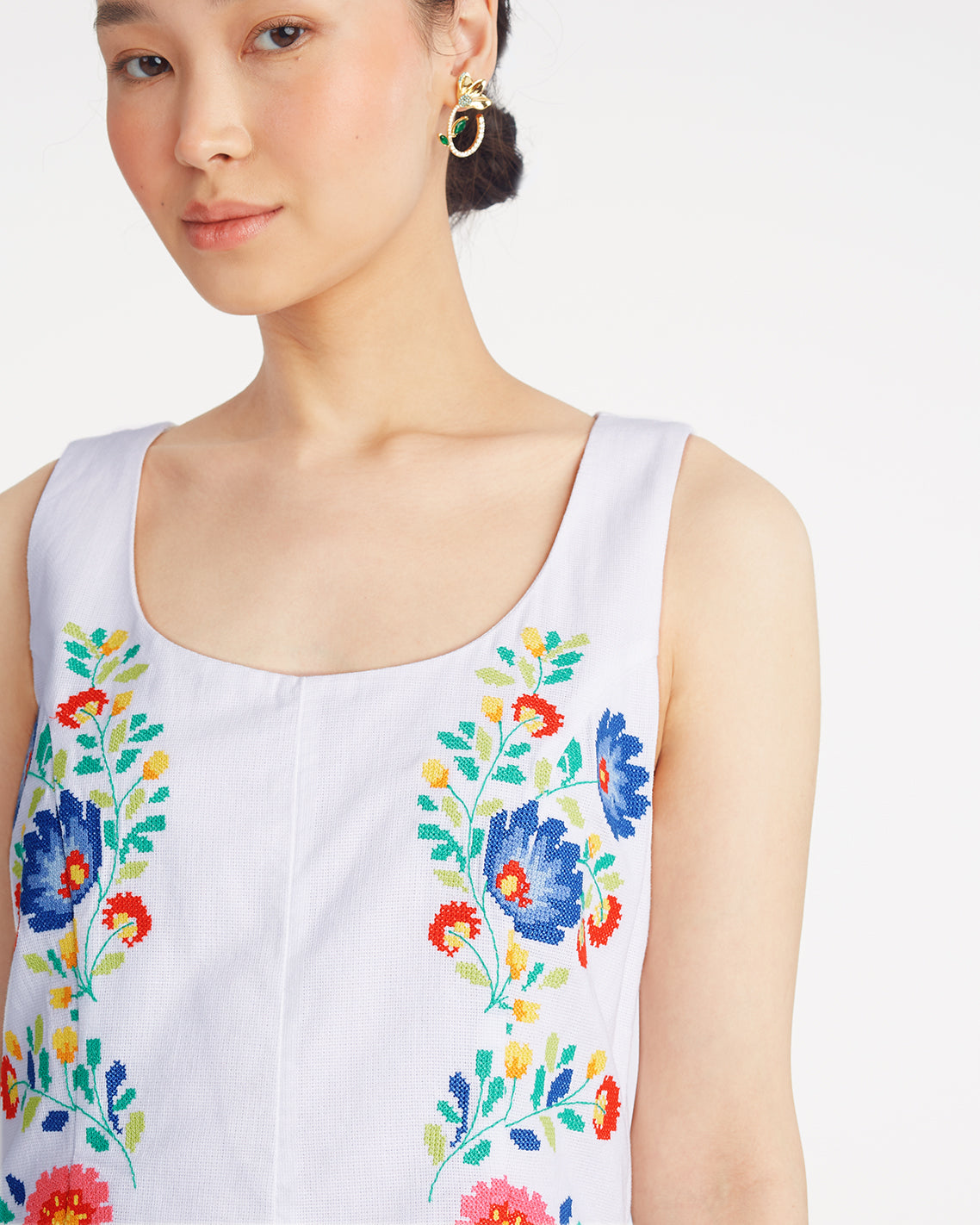 Draper James Magnolia White Primrose Mini Dress with Floral Embroidery
