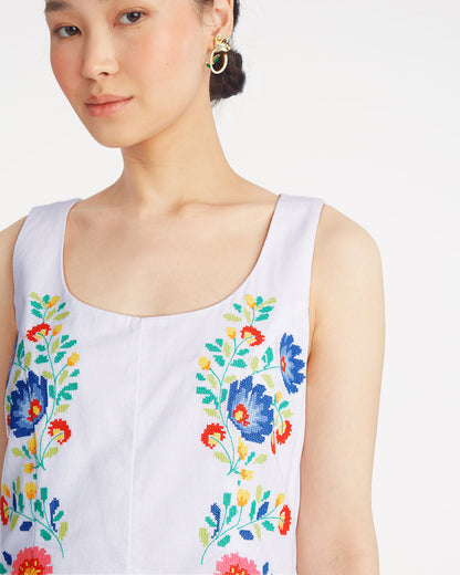 Draper James Magnolia White Primrose Mini Dress with Floral Embroidery