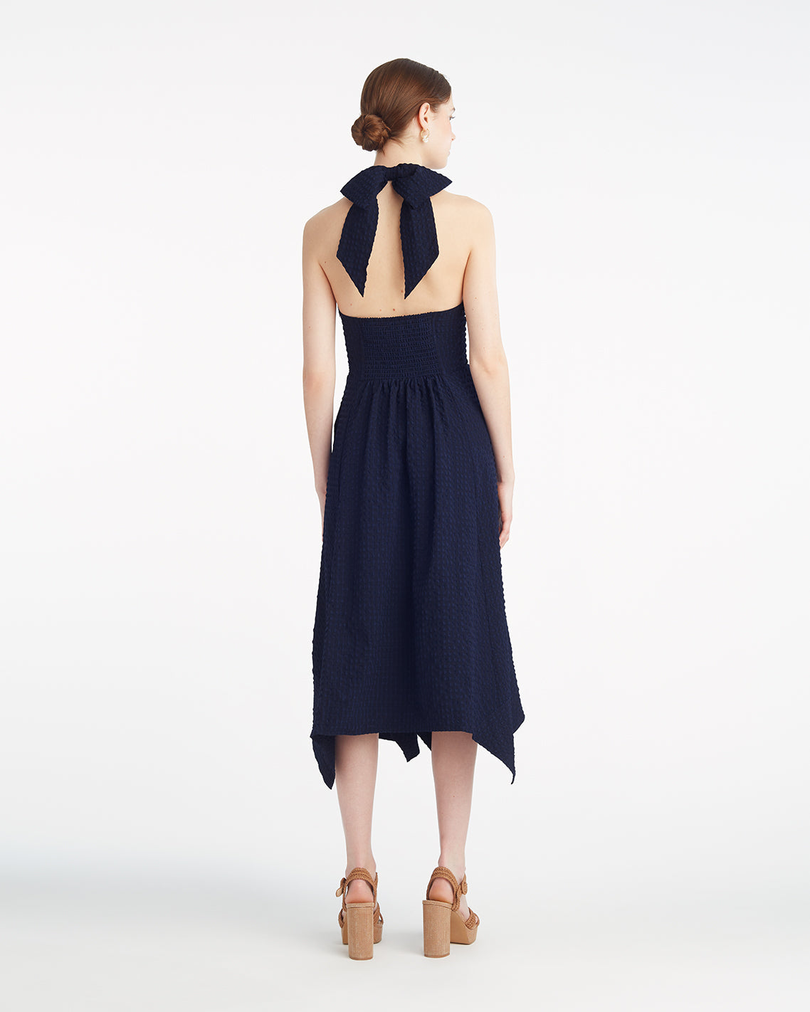 Draper James Nassau Navy Violeta Halter Neck Dress in Seersucker