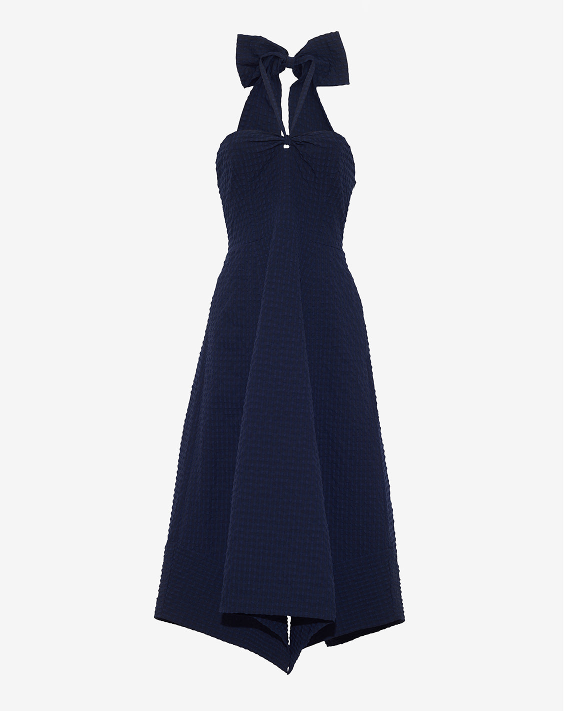 Draper James Nassau Navy Violeta Halter Neck Dress in Seersucker