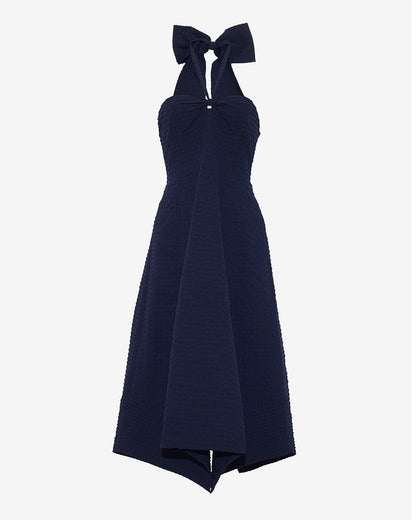 Draper James Nassau Navy Violeta Halter Neck Dress in Seersucker