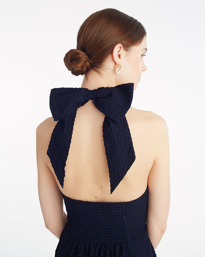 Draper James Nassau Navy Violeta Halter Neck Dress in Seersucker