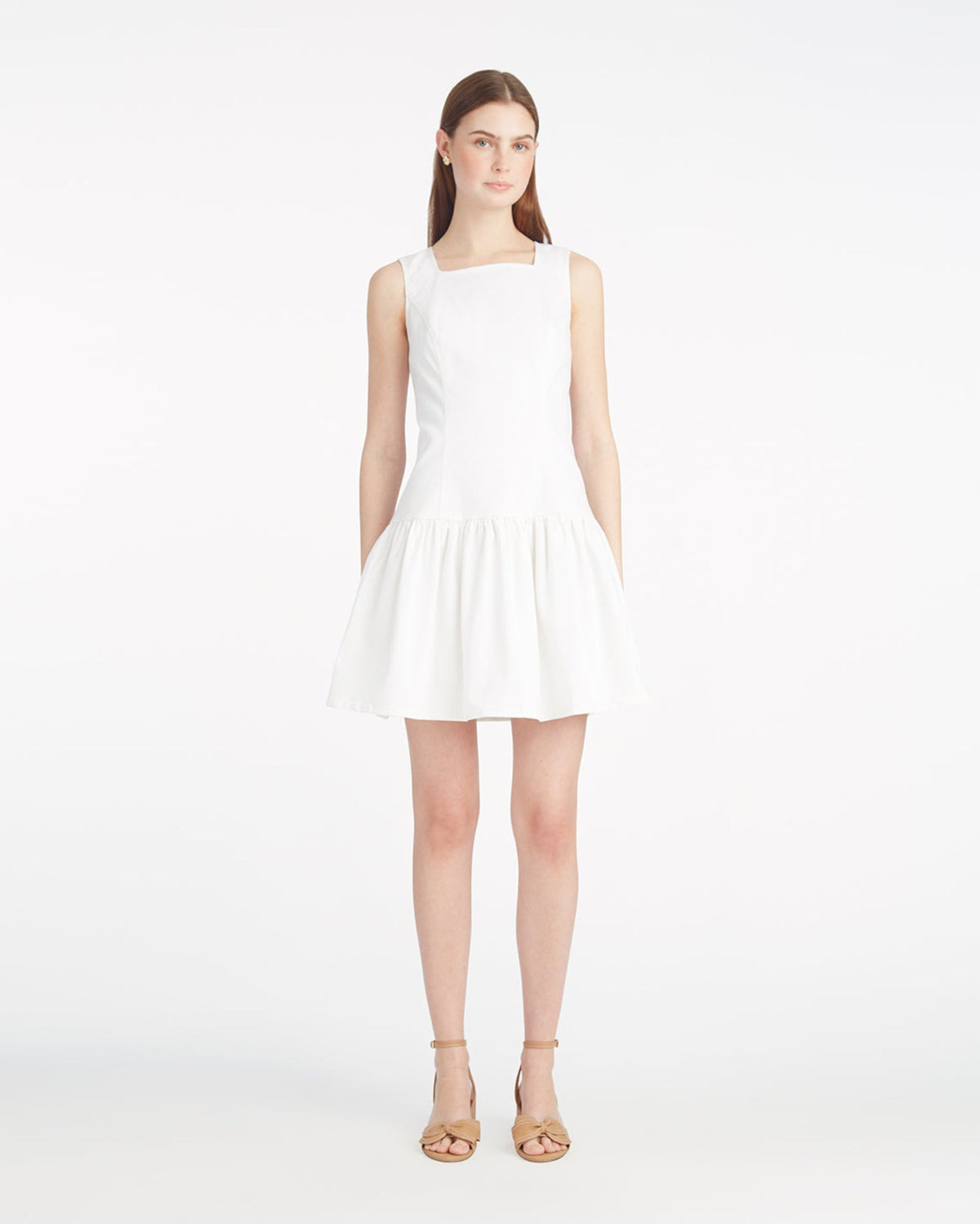 Draper James Magnolia White Colette Tailored Flounce Dress in Denim