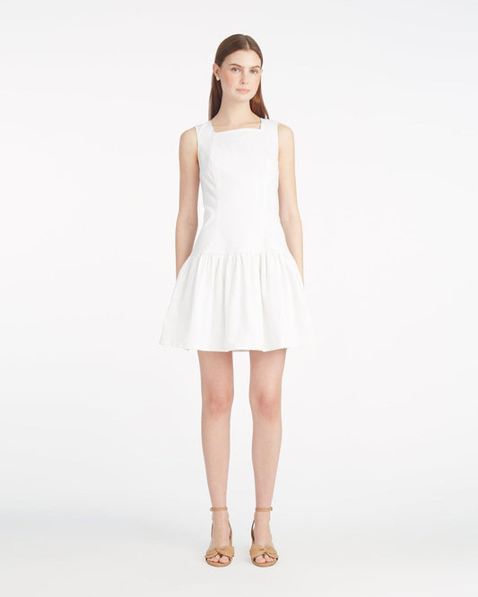 Draper James Magnolia White Colette Tailored Flounce Dress in Denim