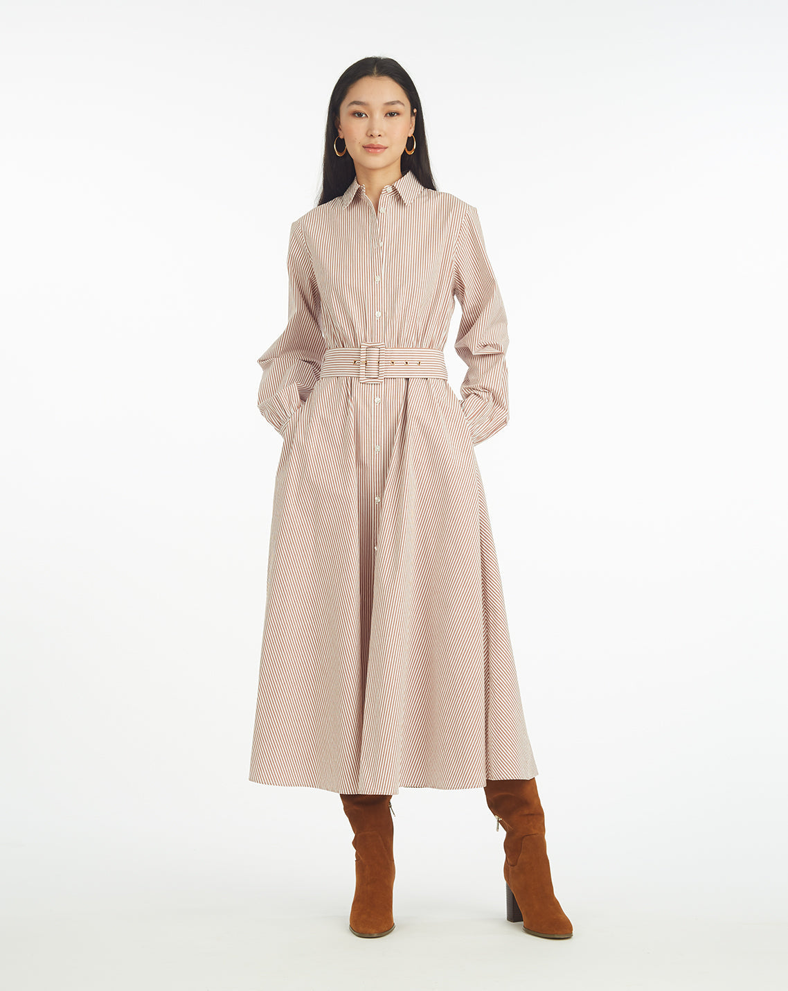 Draper James Rust Eliza Midi Shirtdress in Rust Stripe