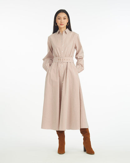 Draper James Rust Eliza Midi Shirtdress in Rust Stripe