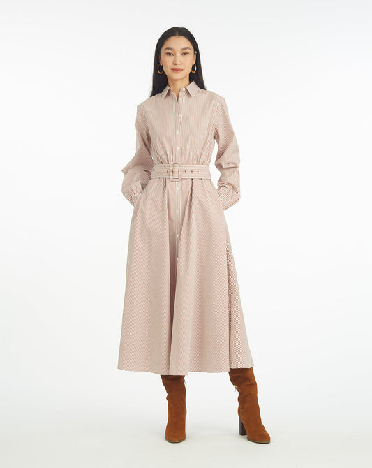 Draper James Rust Eliza Midi Shirtdress in Rust Stripe