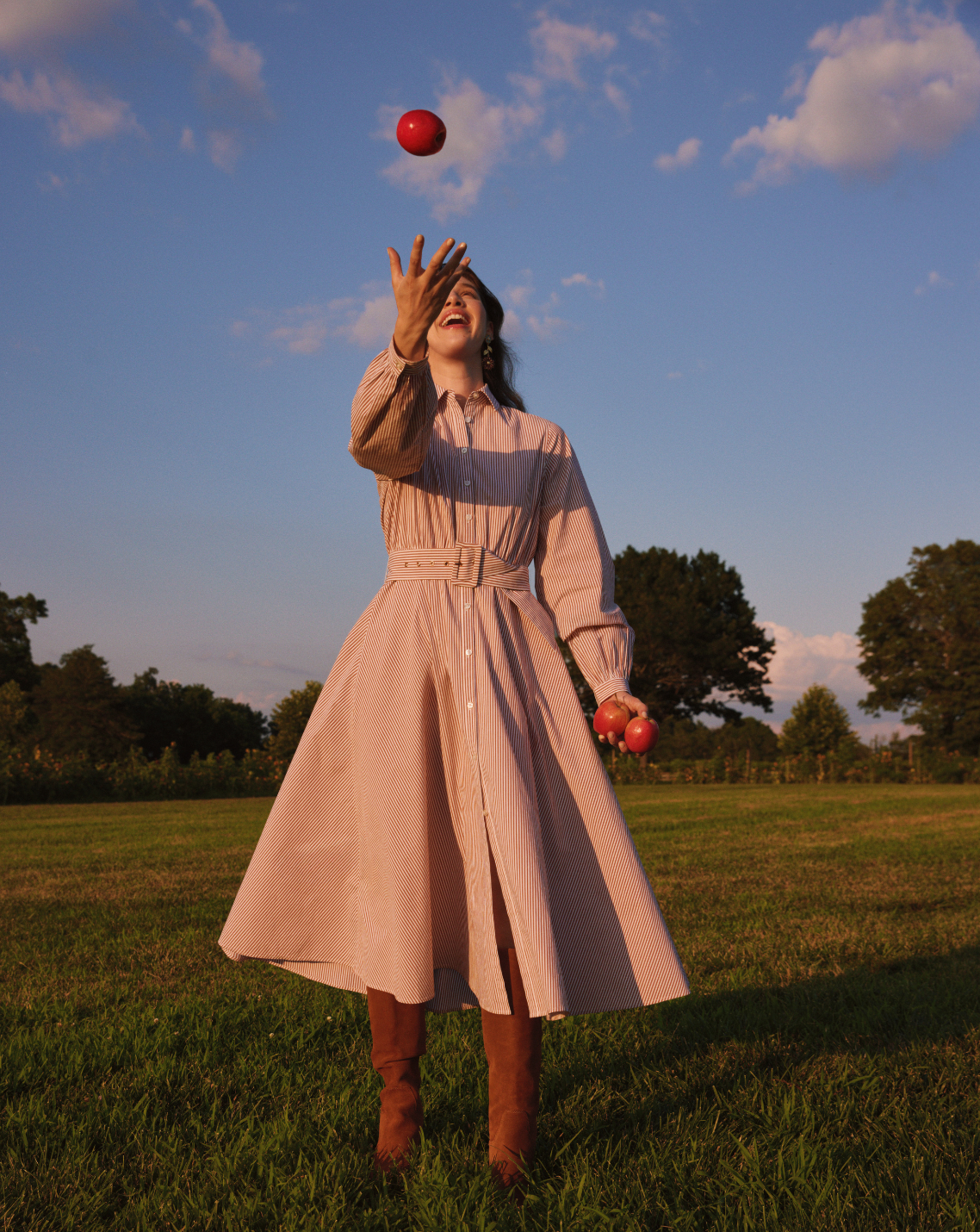 Draper James Rust Eliza Midi Shirtdress in Rust Stripe