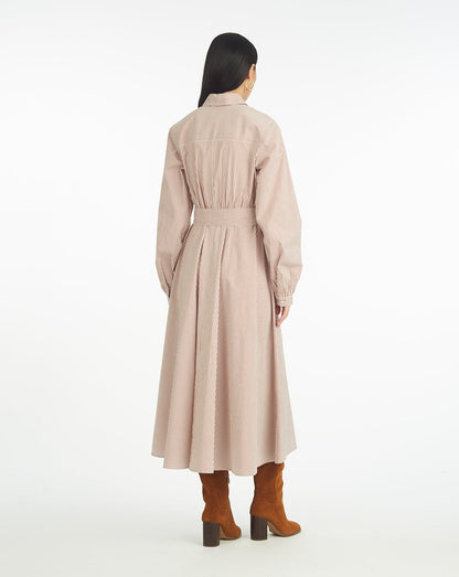 Draper James Rust Eliza Midi Shirtdress in Rust Stripe