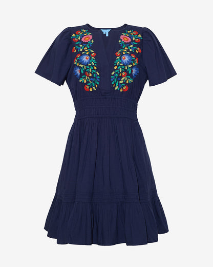 Draper James Belle Meade Black Wilson Mini Dress with Floral Embroidery