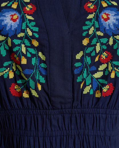 Draper James Belle Meade Black Wilson Mini Dress with Floral Embroidery