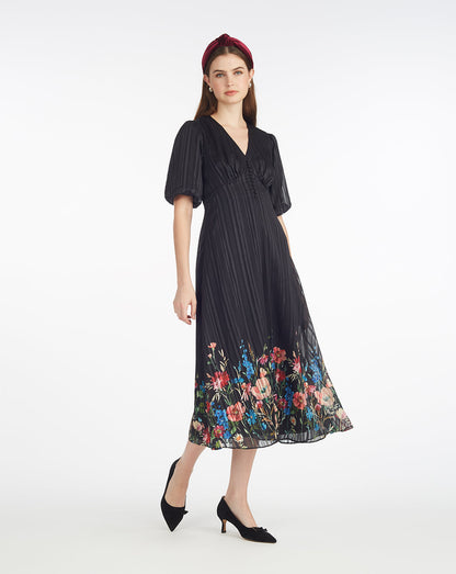 Draper James Black Multi Maisy Midi Dress in Moonlit Blooms