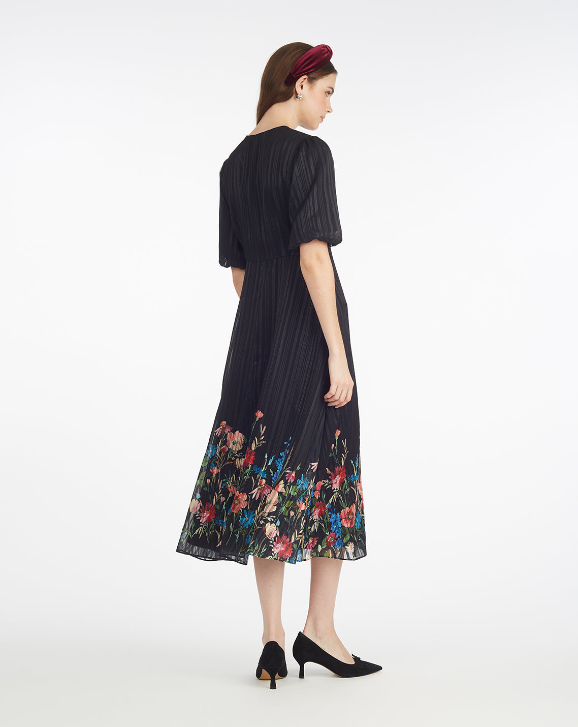 Draper James Black Multi Maisy Midi Dress in Moonlit Blooms