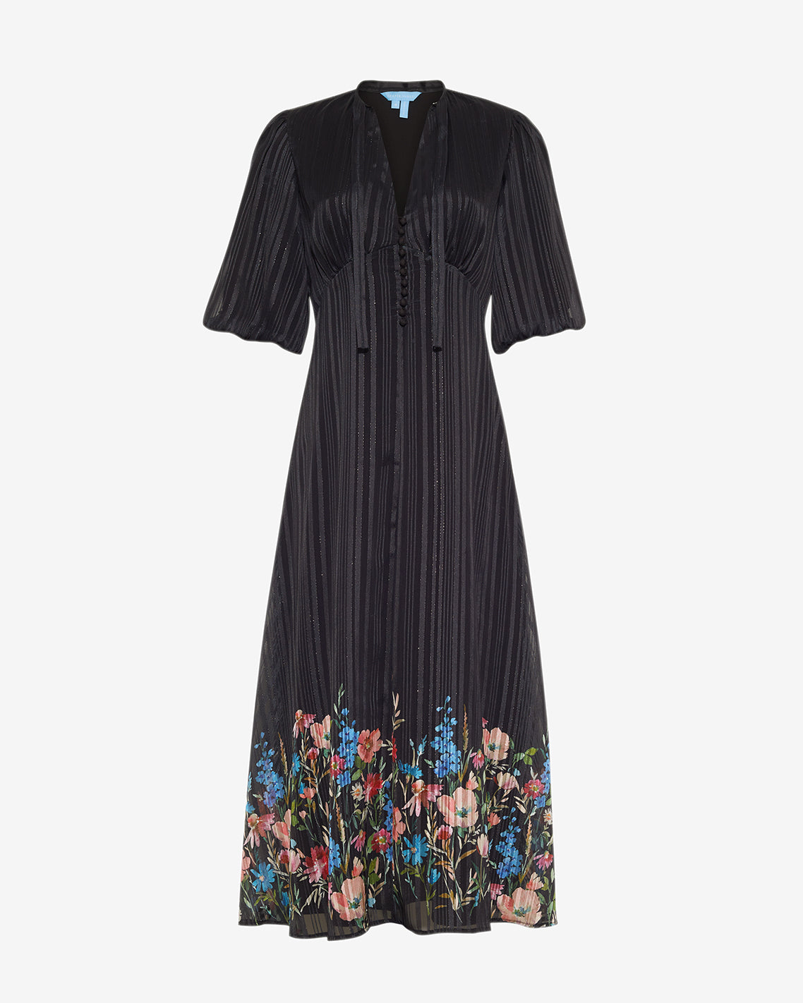 Draper James Black Multi Maisy Midi Dress in Moonlit Blooms