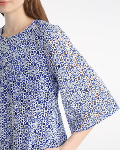 Draper James Daisy Lace Carolyn Bell Sleeve Mini Dress in Daisy Lace