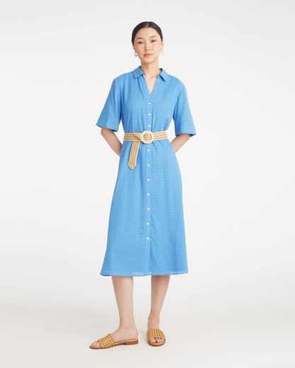 Draper James Light Blue Annika Midi Shirtdress in Textured Cotton