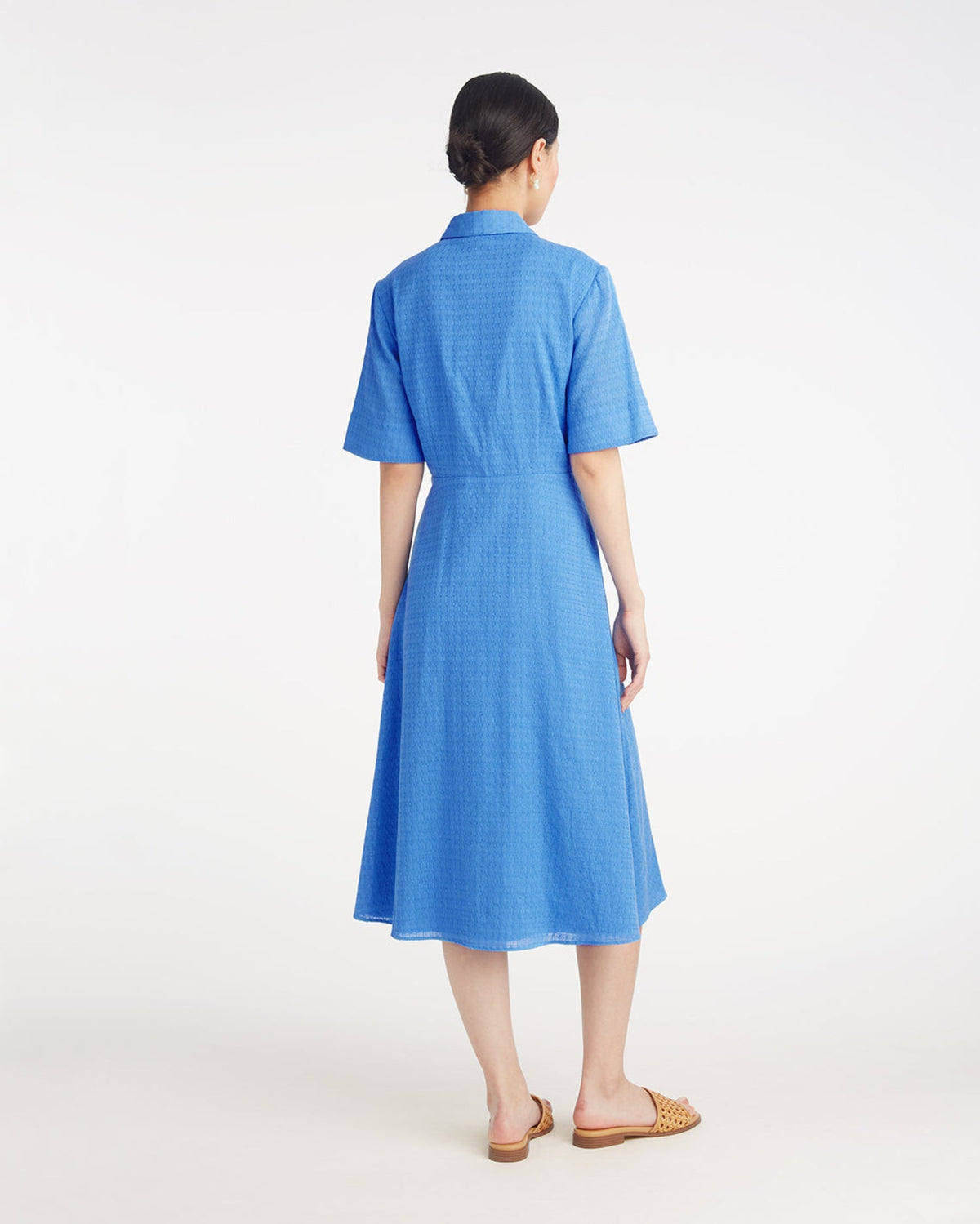 Draper James Light Blue Annika Midi Shirtdress in Textured Cotton