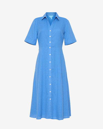 Draper James Light Blue Annika Midi Shirtdress in Textured Cotton