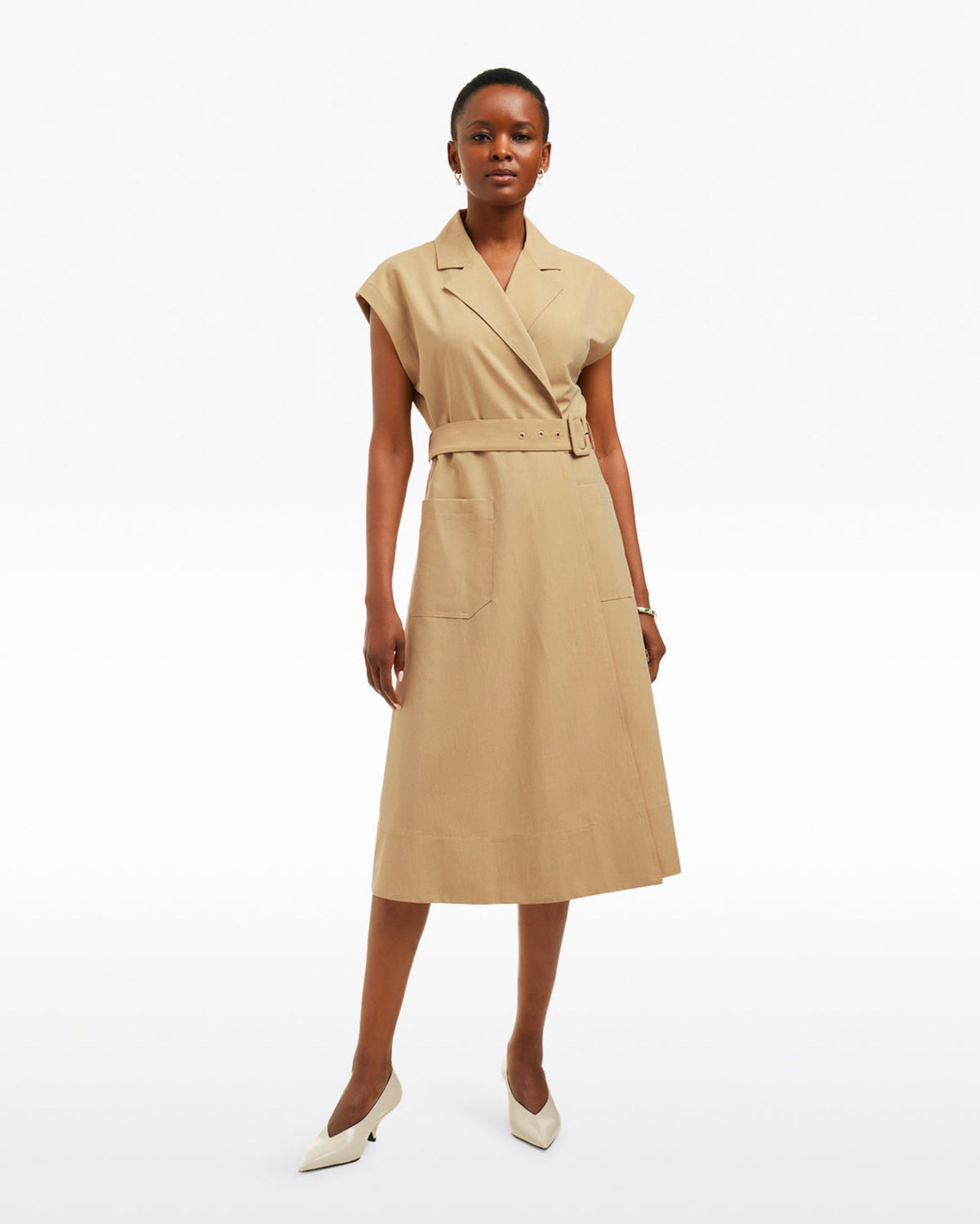 Draper James Brown Tatum Midi Shirtdress in Croissant
