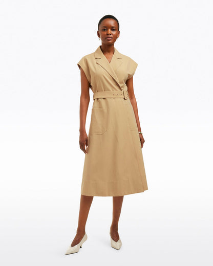 Draper James Brown Tatum Midi Shirtdress in Croissant