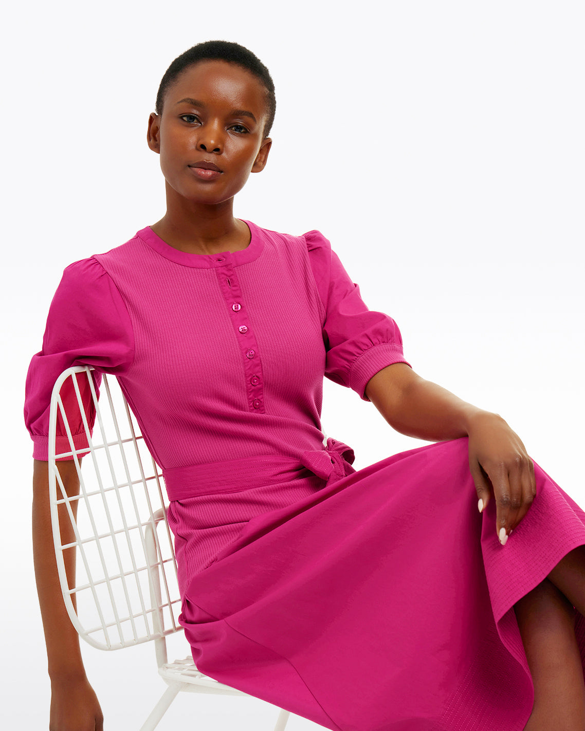 Draper James Raspberry Pink Celeste Mixed Media Dress in Raspberry Pink
