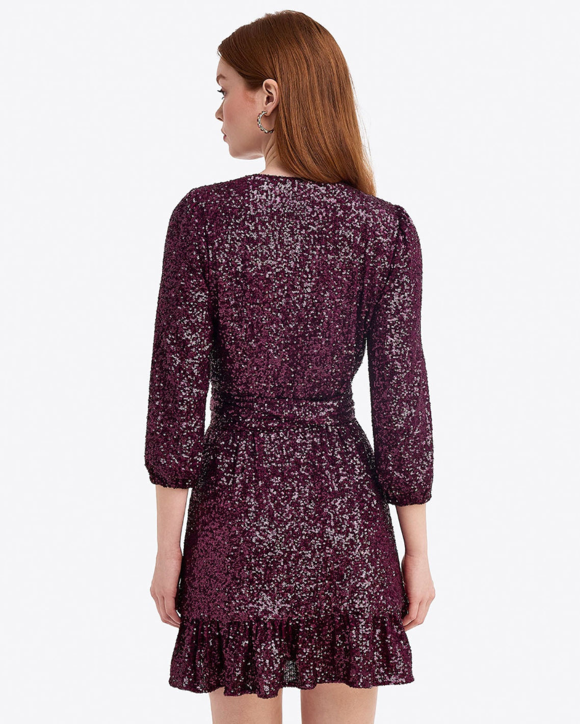 Draper James Burgundy Jordan Long-Sleeve Wrap Dress in Sequins