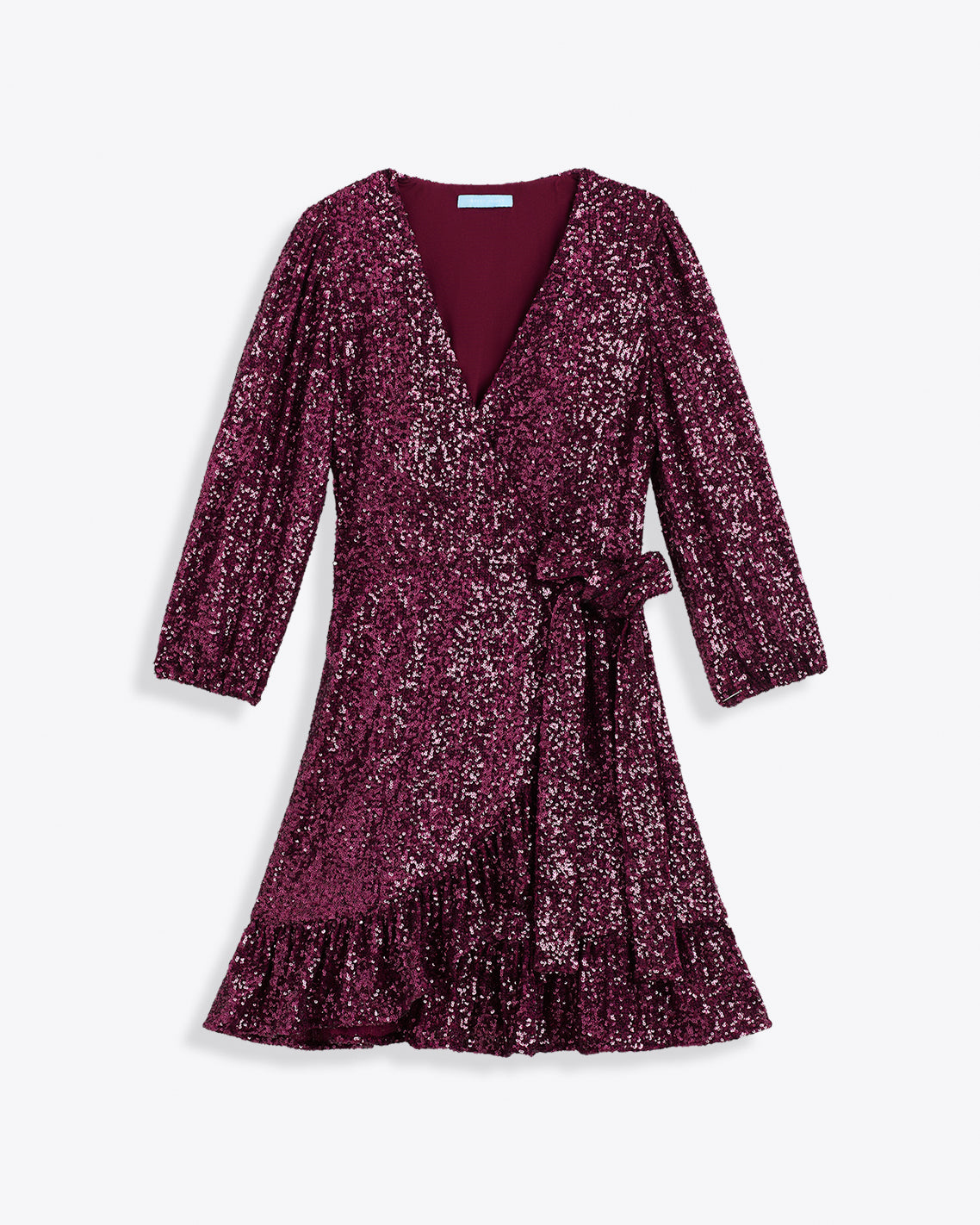 Draper James Burgundy Jordan Long-Sleeve Wrap Dress in Sequins