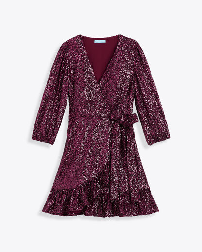 Draper James Burgundy Jordan Long-Sleeve Wrap Dress in Sequins