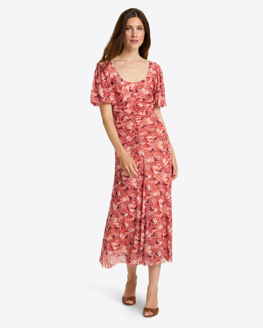 Draper James Coneflowers Mesh Mindy Midi Dress in Stretch Mesh