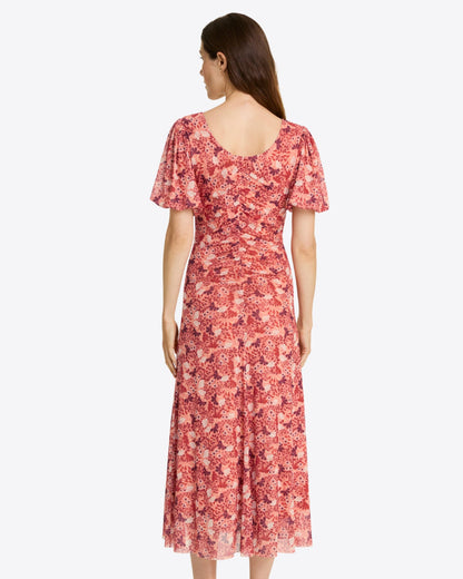 Draper James Coneflowers Mesh Mindy Midi Dress in Stretch Mesh
