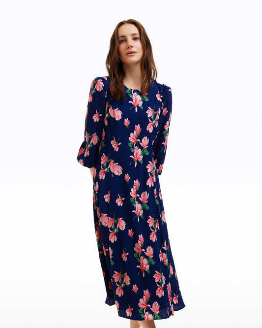 Draper James Magnolia Buds Matilda Crewneck Midi Dress in Magnolia Buds