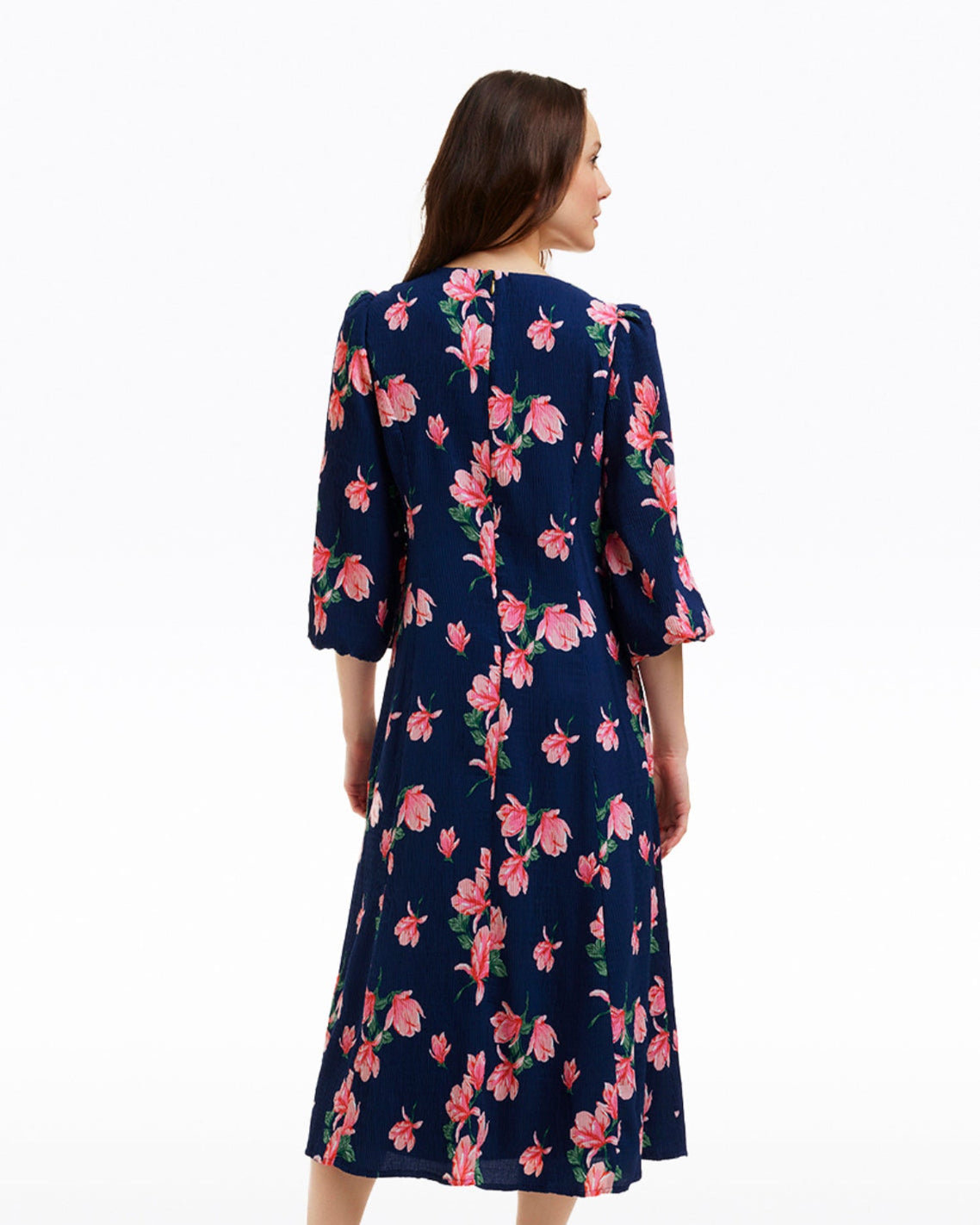 Draper James Magnolia Buds Matilda Crewneck Midi Dress in Magnolia Buds