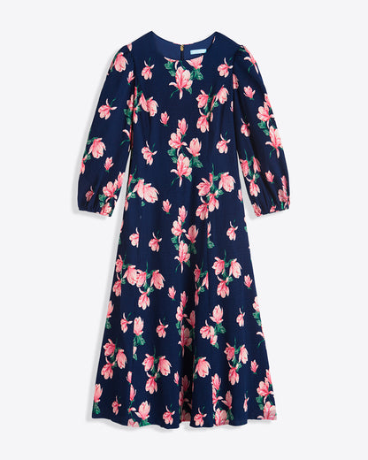 Draper James Magnolia Buds Matilda Crewneck Midi Dress in Magnolia Buds