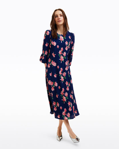 Draper James Magnolia Buds Matilda Crewneck Midi Dress in Magnolia Buds