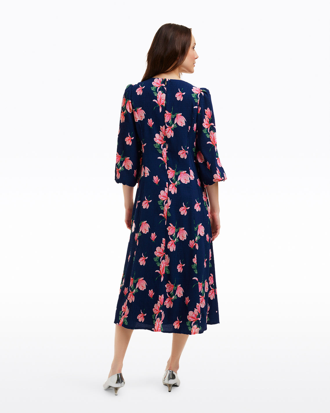 Draper James Magnolia Buds Matilda Crewneck Midi Dress in Magnolia Buds