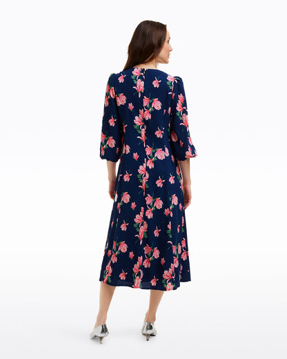 Draper James Magnolia Buds Matilda Crewneck Midi Dress in Magnolia Buds
