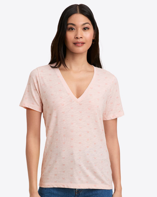Draper James Light Pink Butterfly V Neck T Shirt | Graphic Tees by Draper James
