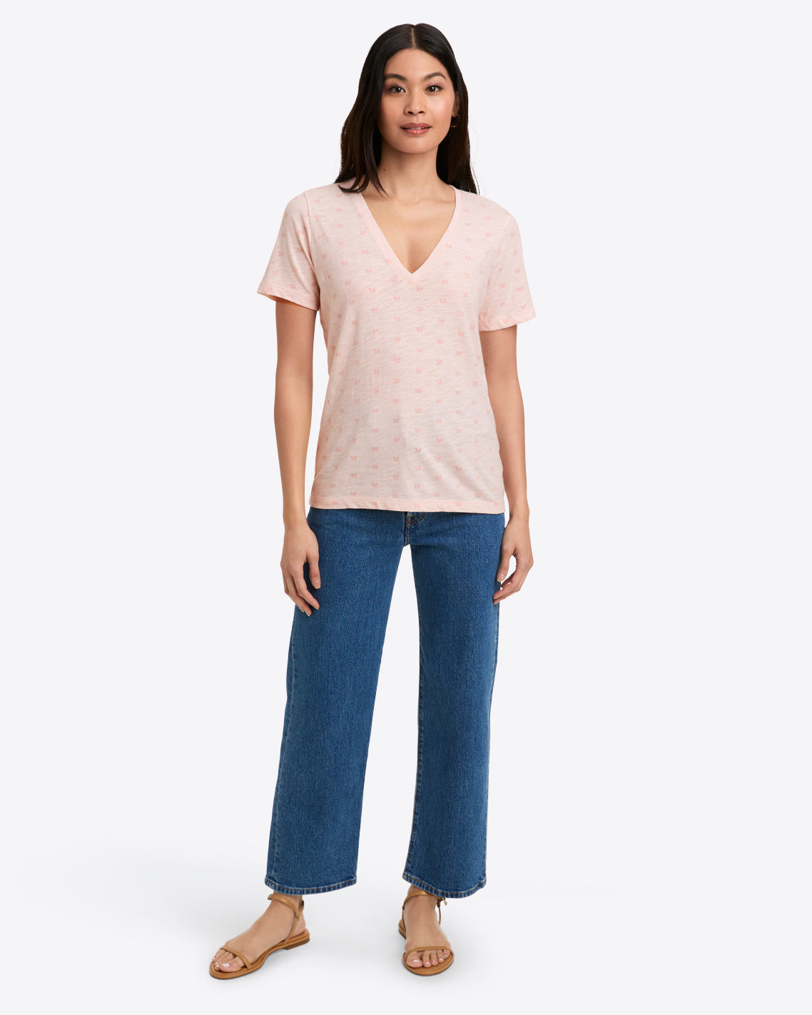 Draper James Light Pink Butterfly V Neck T Shirt | Graphic Tees by Draper James