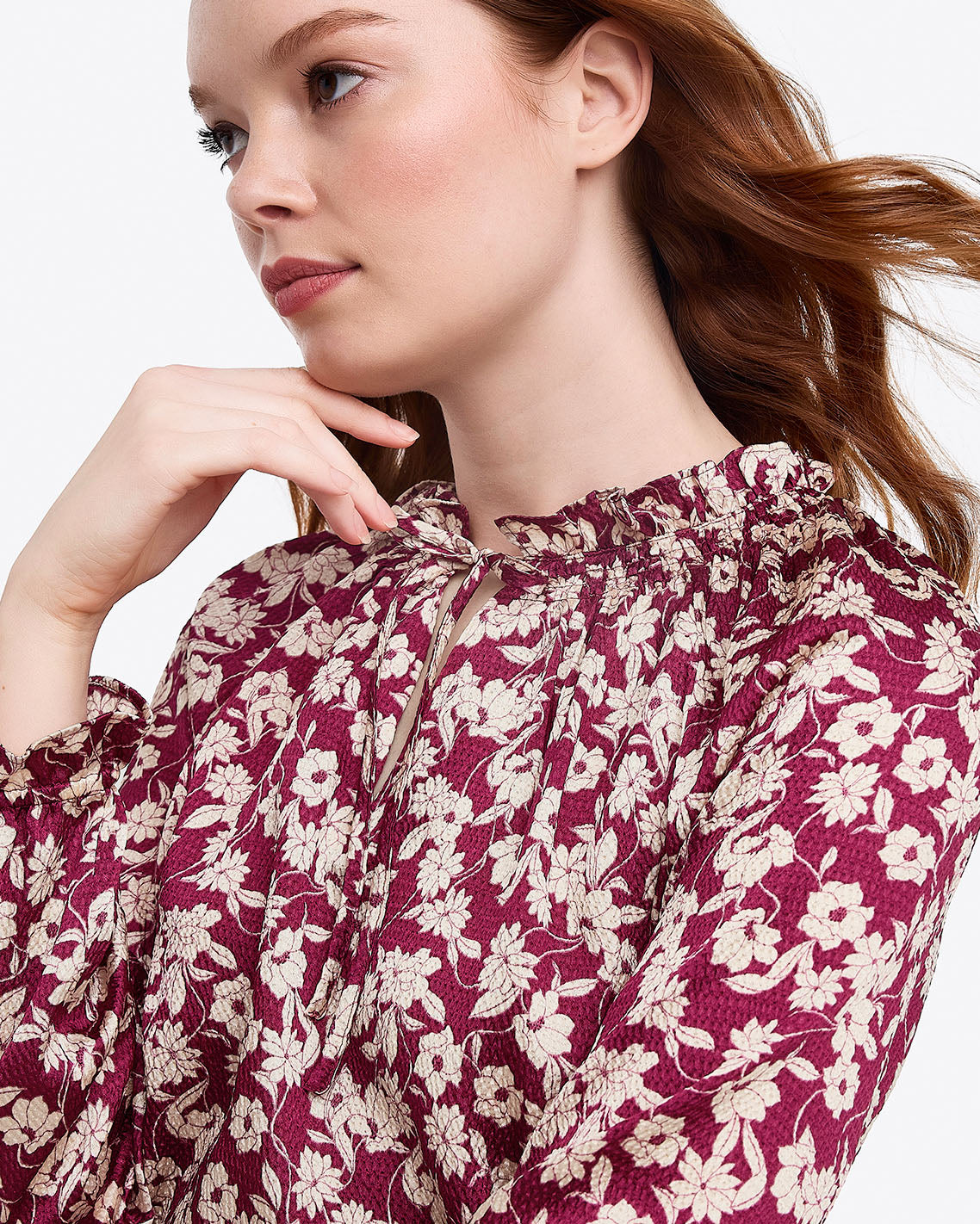 Draper James Purple Multi Long Sleeve Top in Hammered Satin