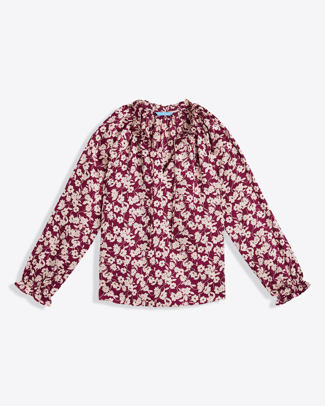 Draper James Purple Multi Long Sleeve Top in Hammered Satin
